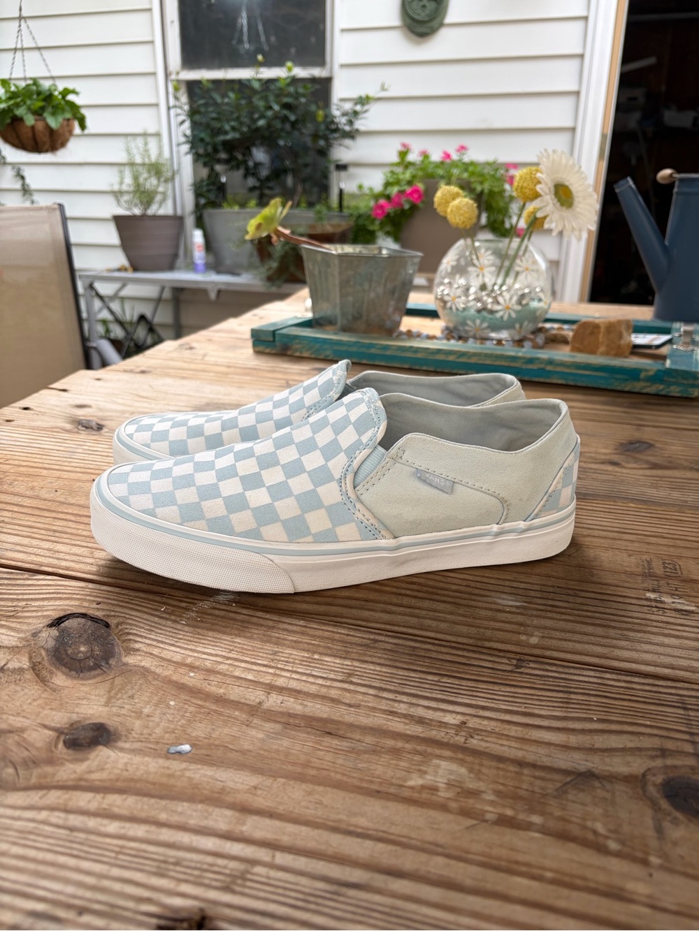 Vans Classic Slip-On Women’s 10 Blue White Checkerboard Canvas Sneakers